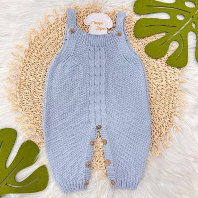 Jardineira de linha pipoca azul bebê